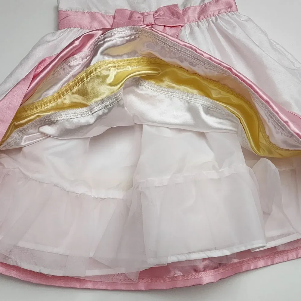 Girls Gymboree White & Pink Pastel Colors Striped Elegant Bow Dress Size 5t